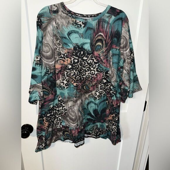 Artistic Blue and Black Tunic with 3/4 Sleeves - Picture 1 of 4